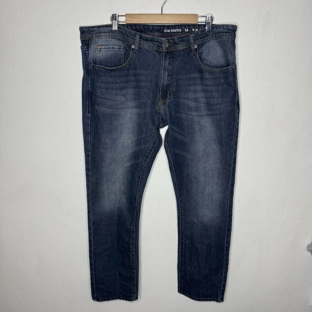 MBX Slim Stretch Blue Denim‎ Jeans Men's 38x32 (actual 40x30) Dark Wash
